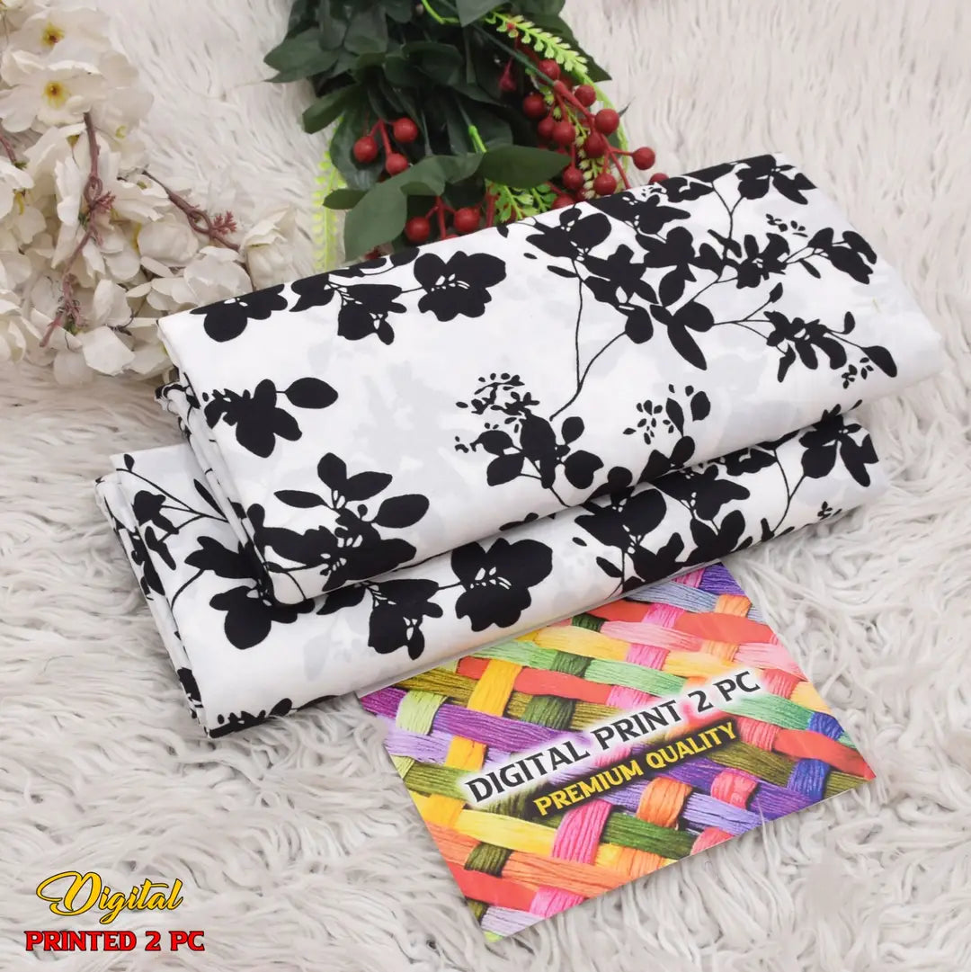2 Pcs Women's Unstitched 3-D Block Printed Suit