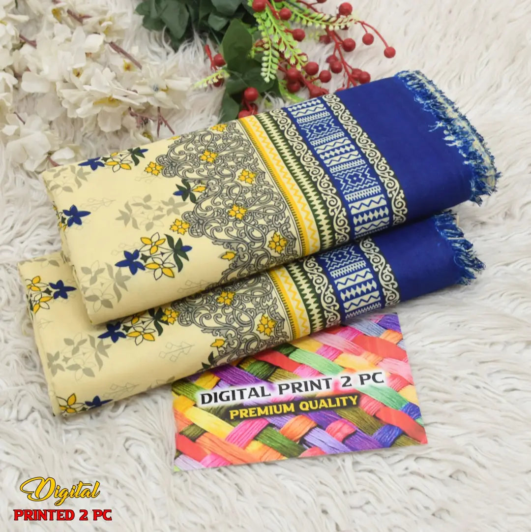 2 Pcs Women's Unstitched 3-D Block Printed Suit