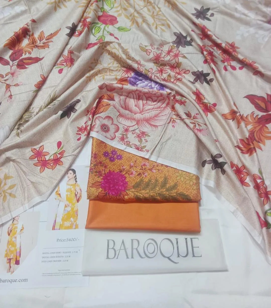 3-Piece Digital Printed Linen Suit Unstitched
