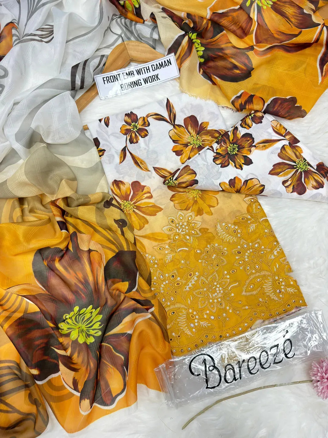 3Pcs Women Suit Lawn Orange Printed