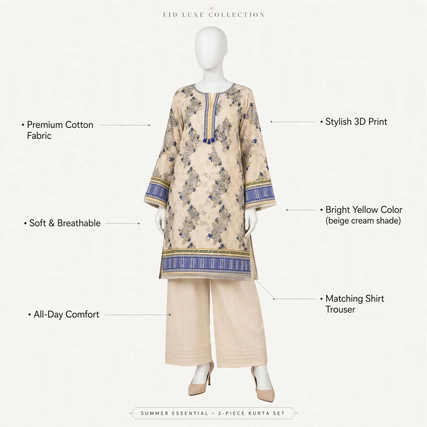 2 Pcs Women's Unstitched 3-D Block Printed Suit