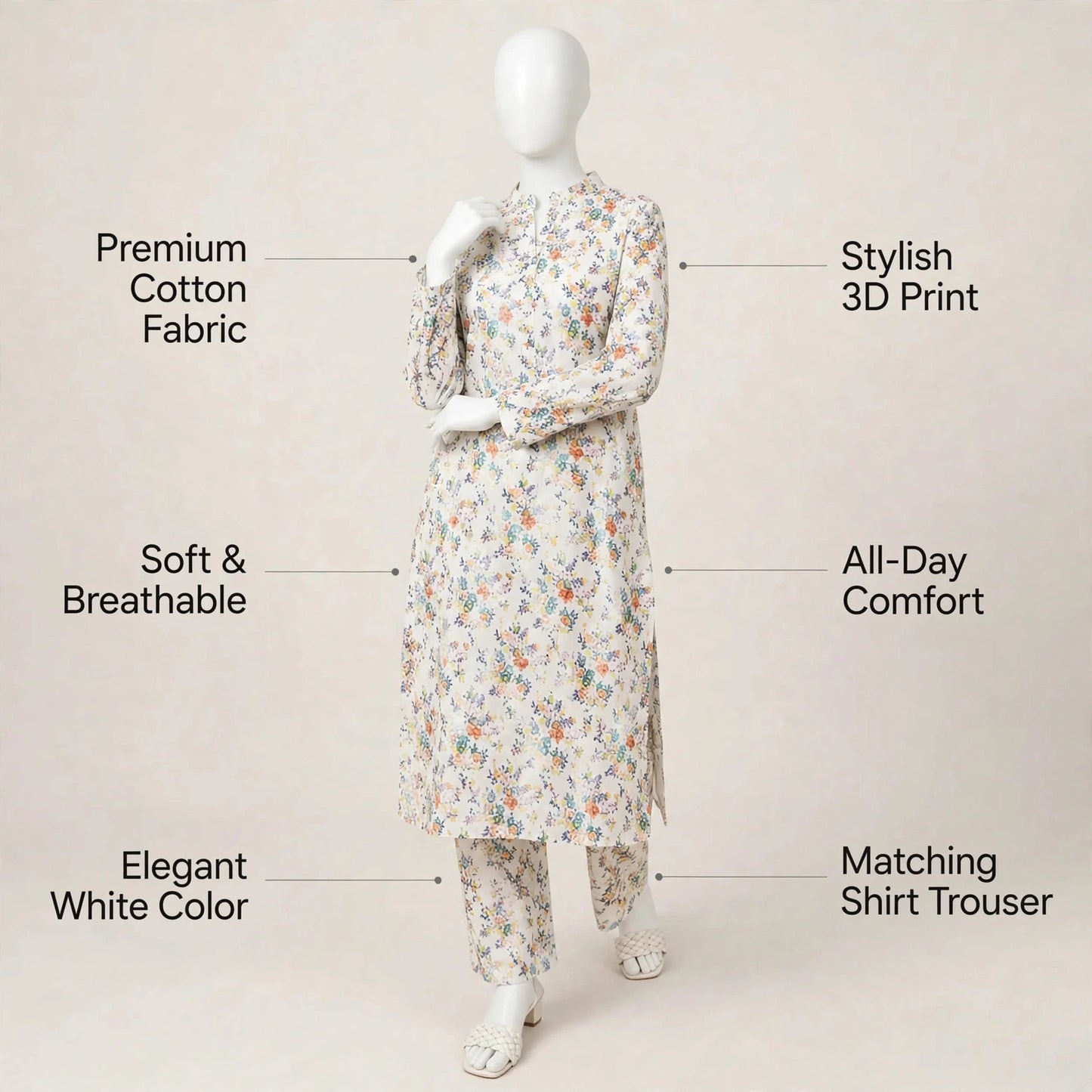 2 Pcs Women's Unstitched 3-D Block Printed Suit