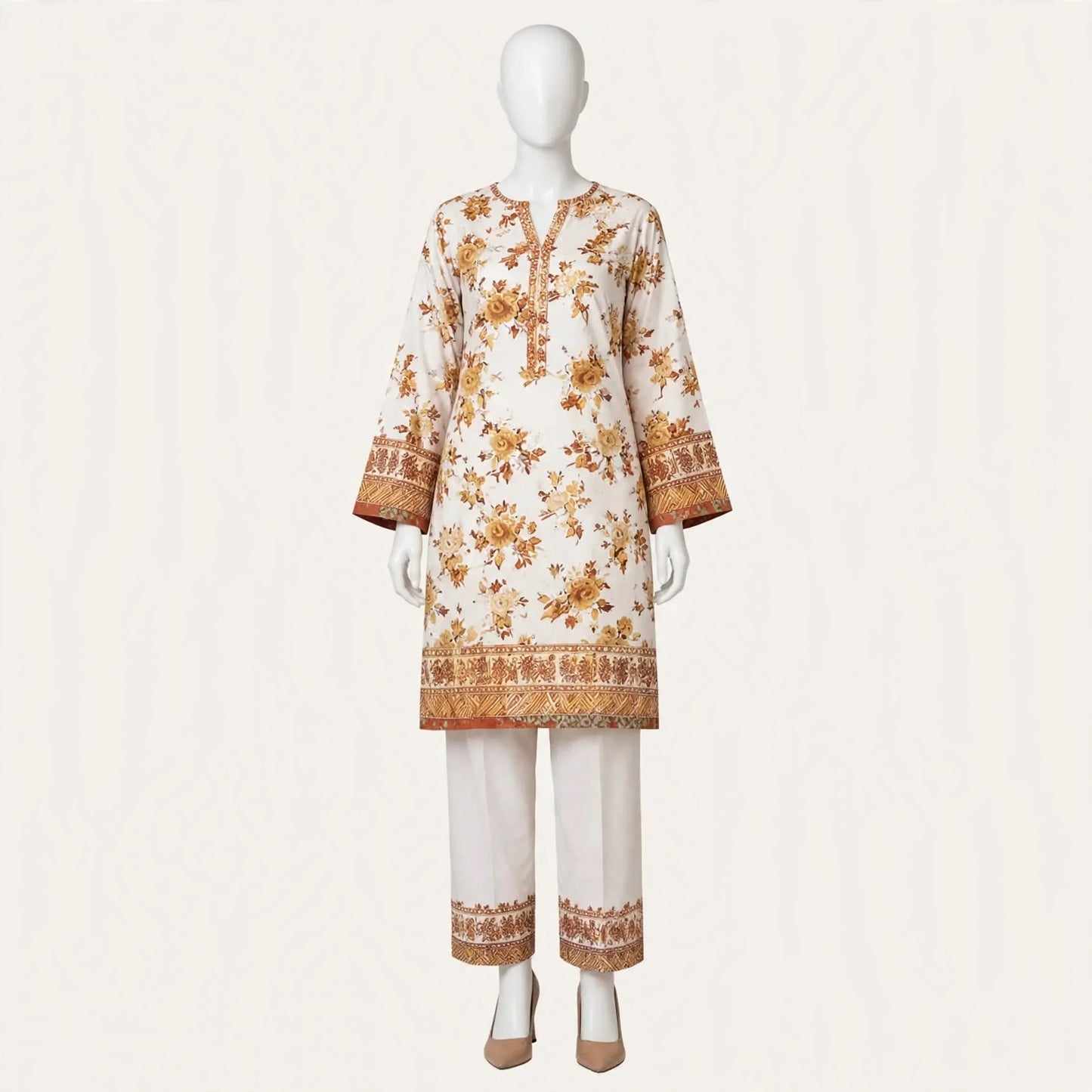 2 Pcs Women's Unstitched 3-D Block Printed Suit