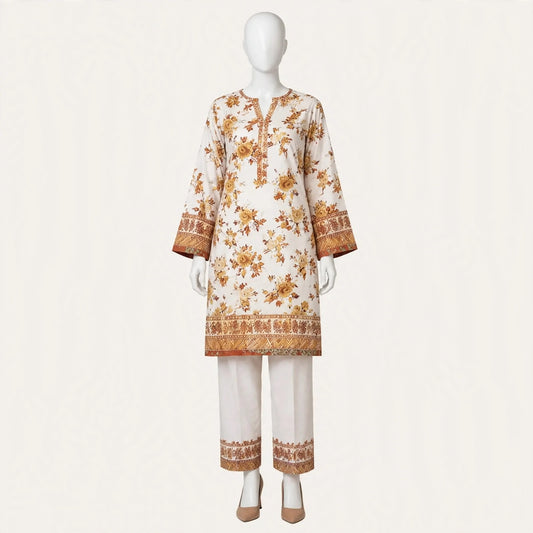 2 Pcs Women's Unstitched 3-D Block Printed Suit
