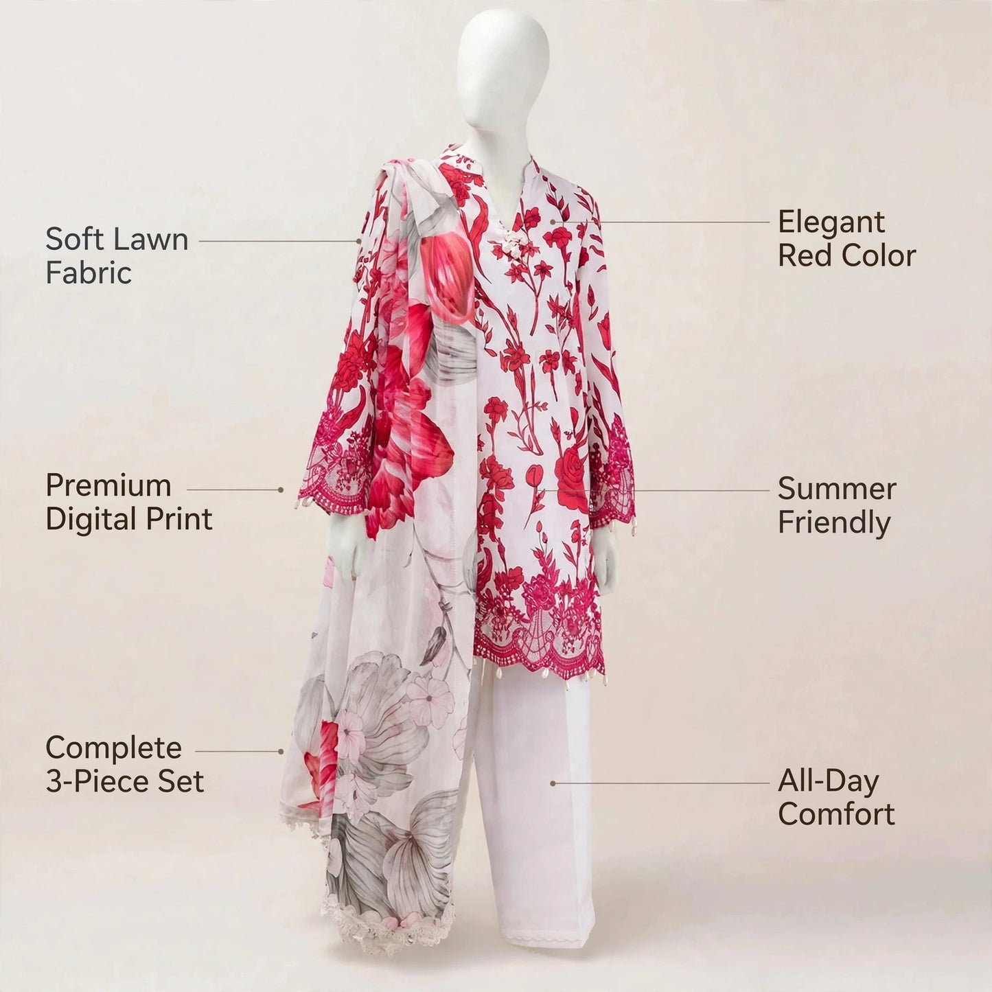 3 Piece Women's Unstitched Lawn Digital Print Suit