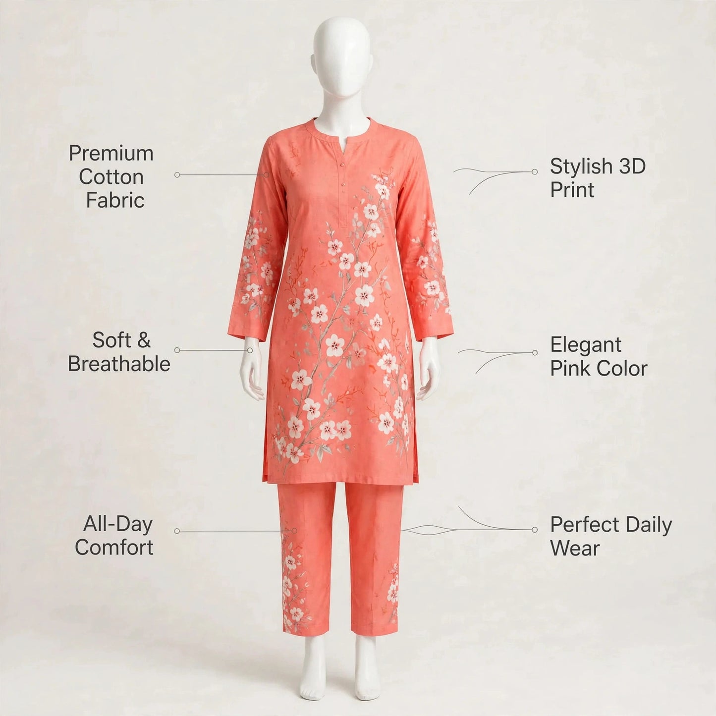 2 Pcs Women's Unstitched 3-D Block Printed Suit
