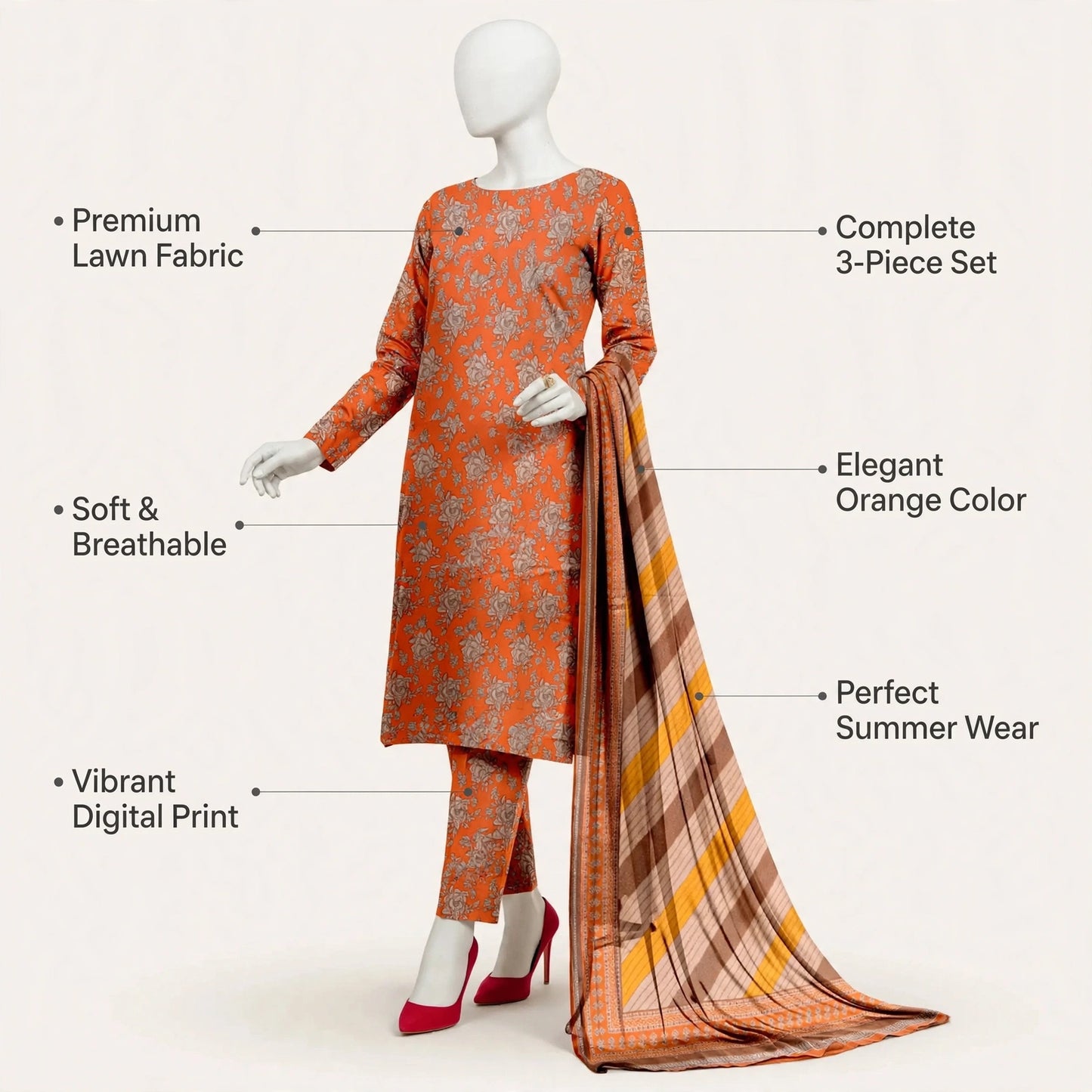 3 Pcs Women's Unstitched Digital Print Suit