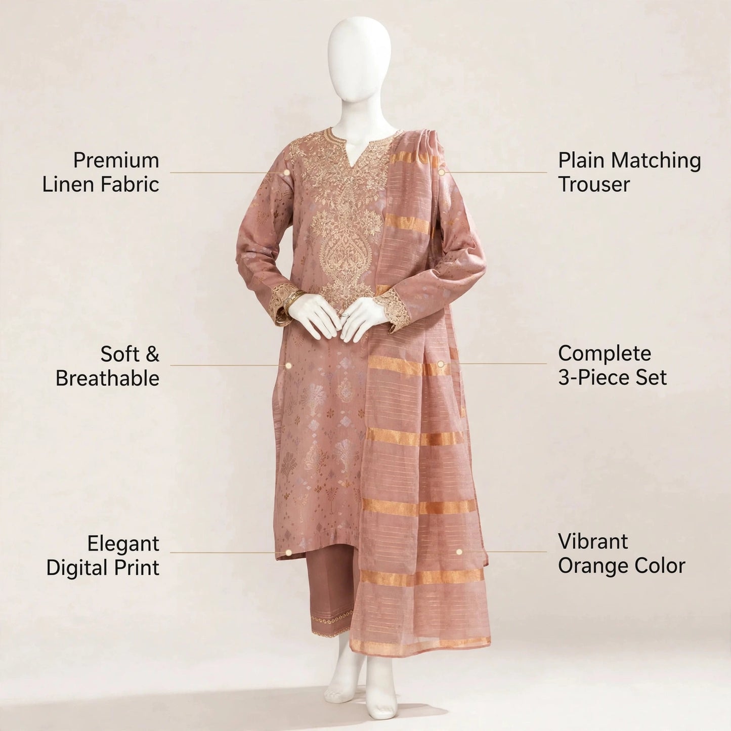 3-Piece Digital Print Linen Suit Unstitched