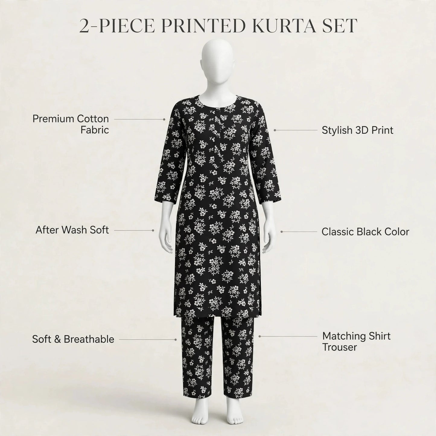 2 Pcs Women's Unstitched 3-D Block Printed Suit