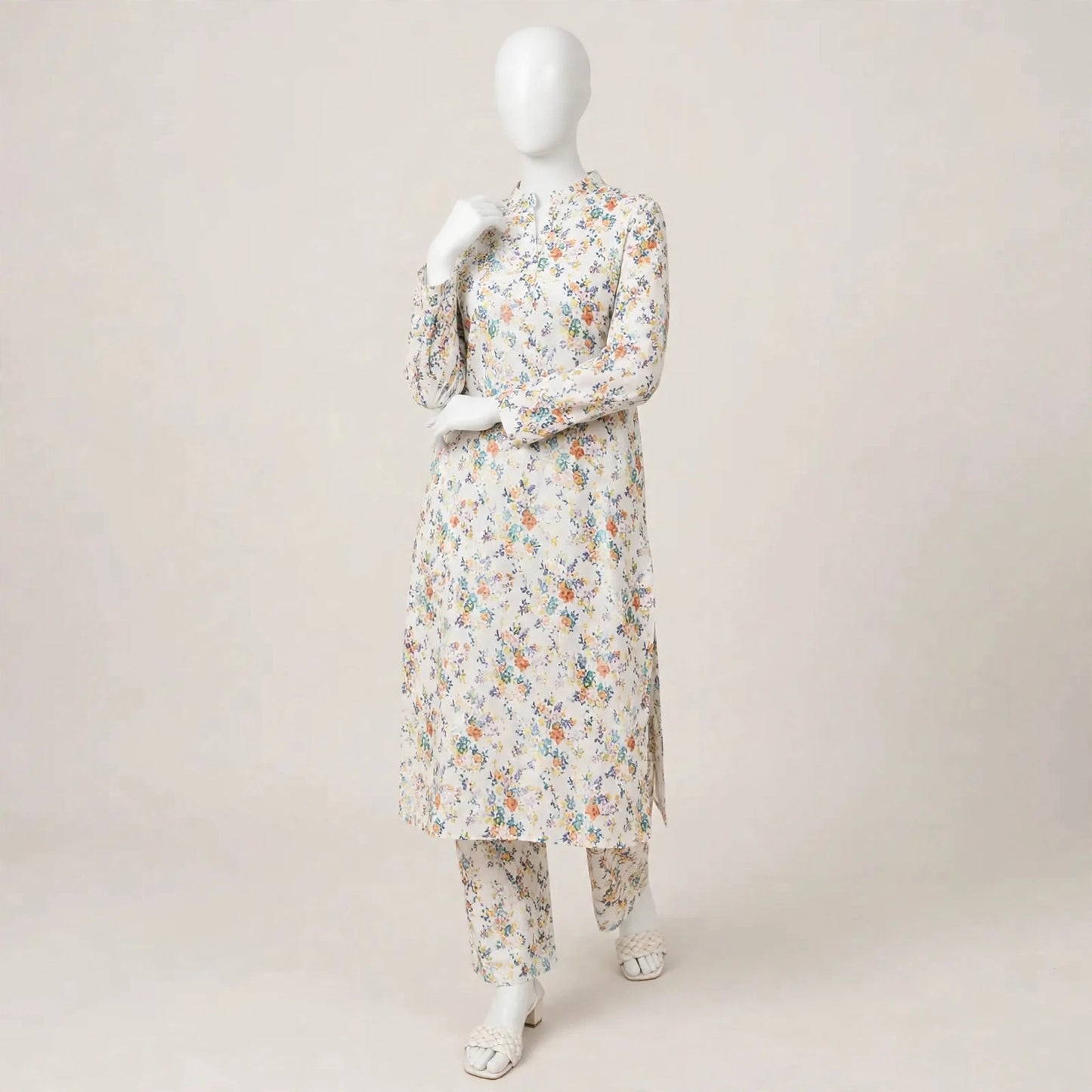 2 Pcs Women's Unstitched 3-D Block Printed Suit