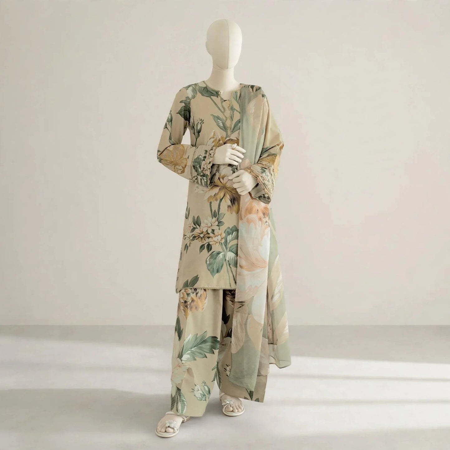 Premium Ivory Digital Print Lawn 3-Piece Suit