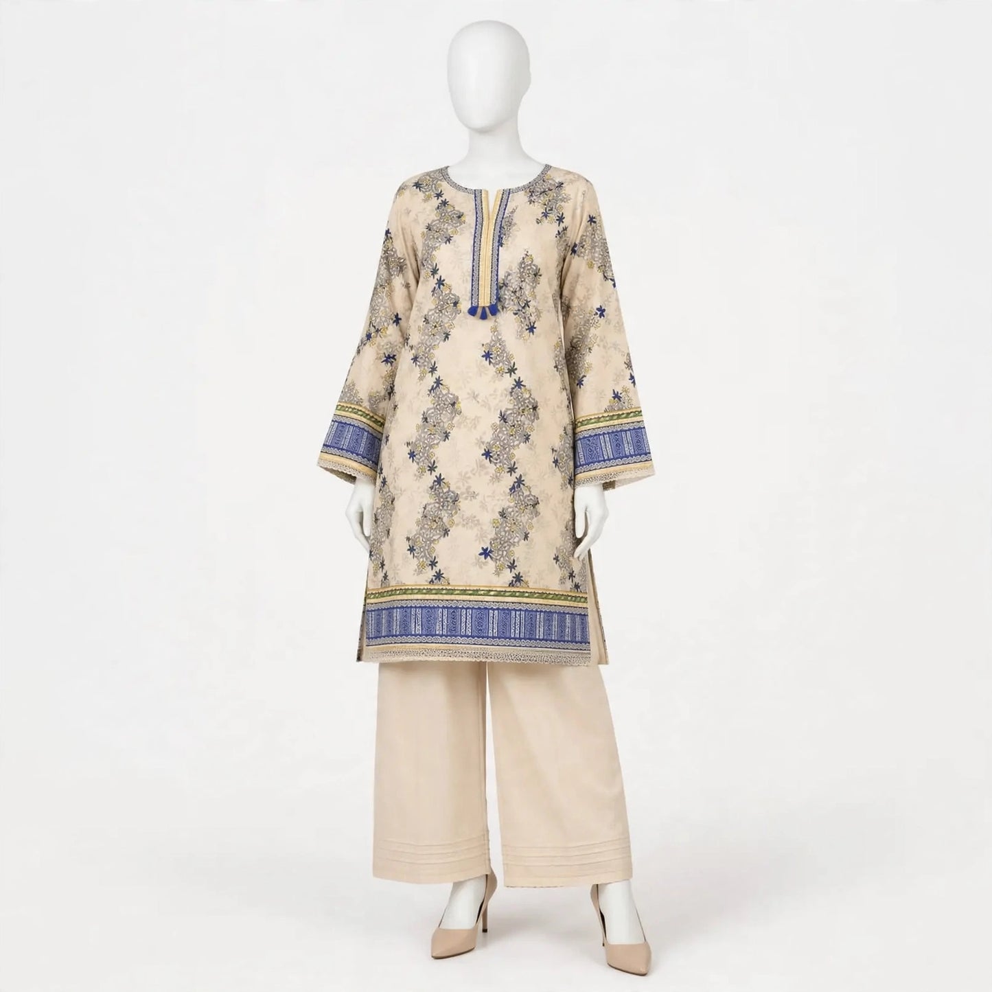 2 Pcs Women's Unstitched 3-D Block Printed Suit