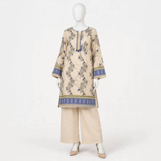 2 Pcs Women's Unstitched 3-D Block Printed Suit