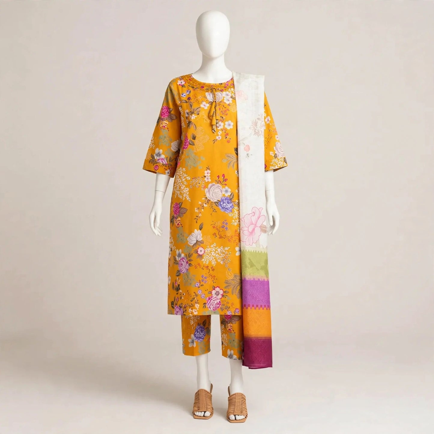3-Piece Digital Printed Linen Suit Unstitched