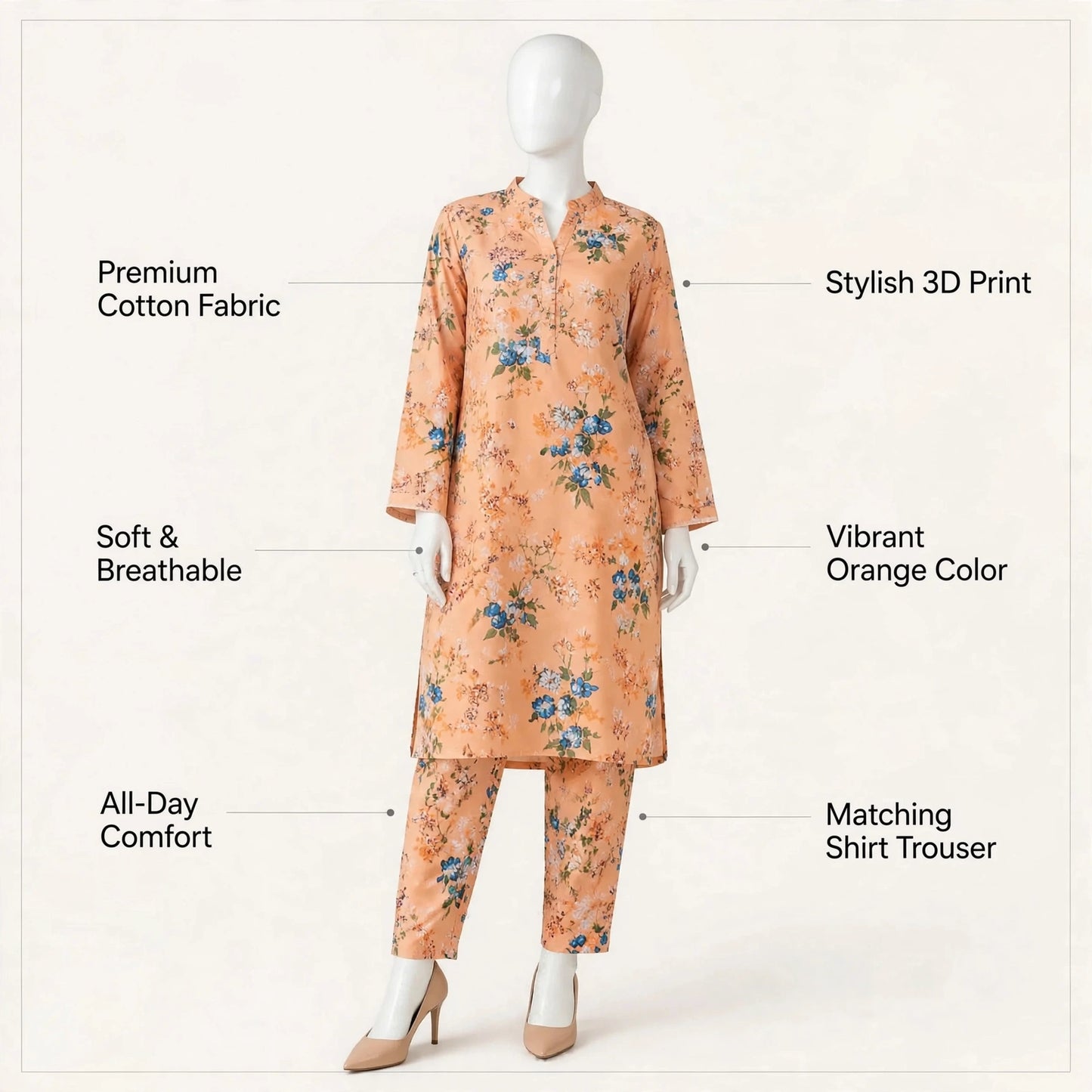 2 Pcs Women's Unstitched 3-D Block Printed Suit