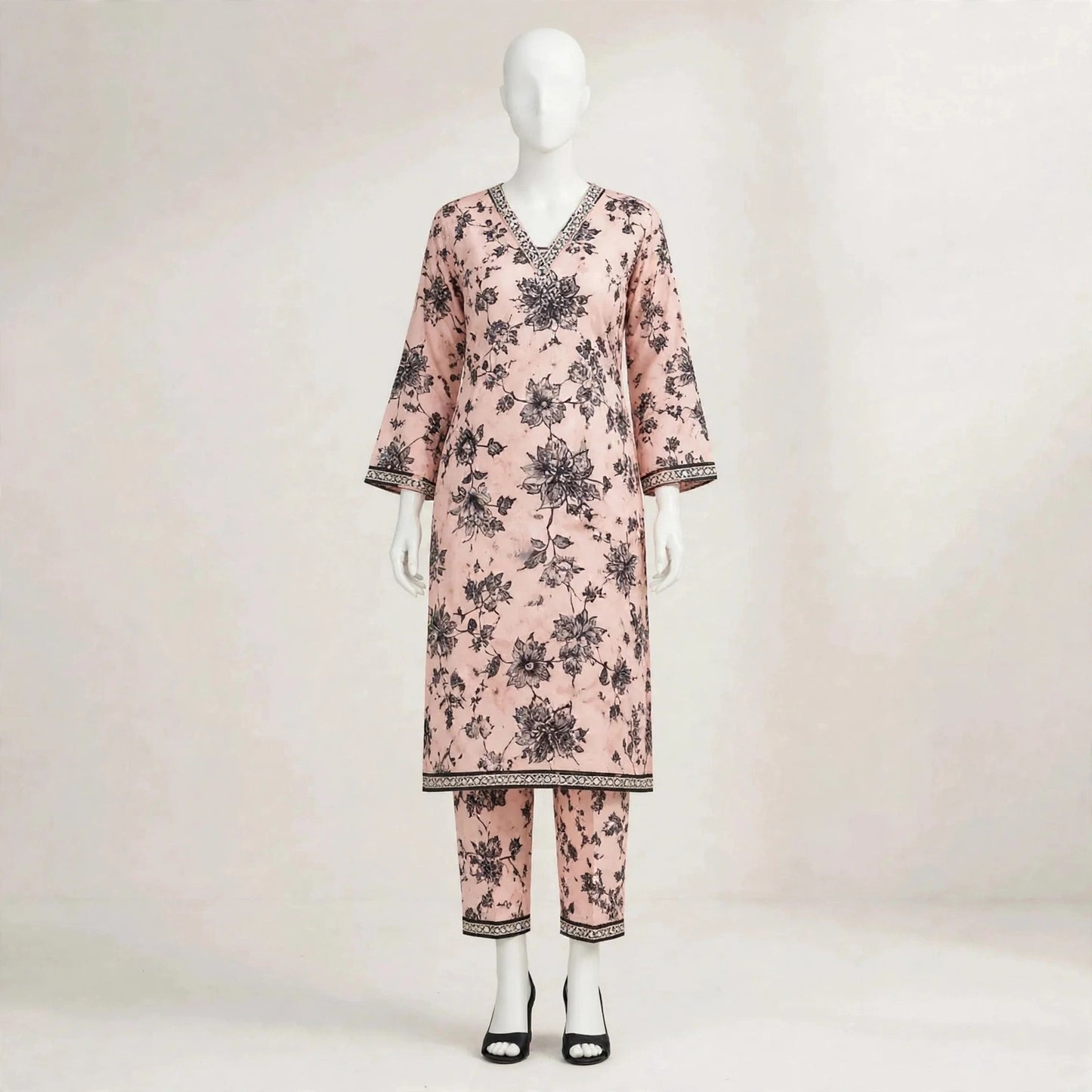 2 Pcs Women's Unstitched 3-D Block Printed Suit