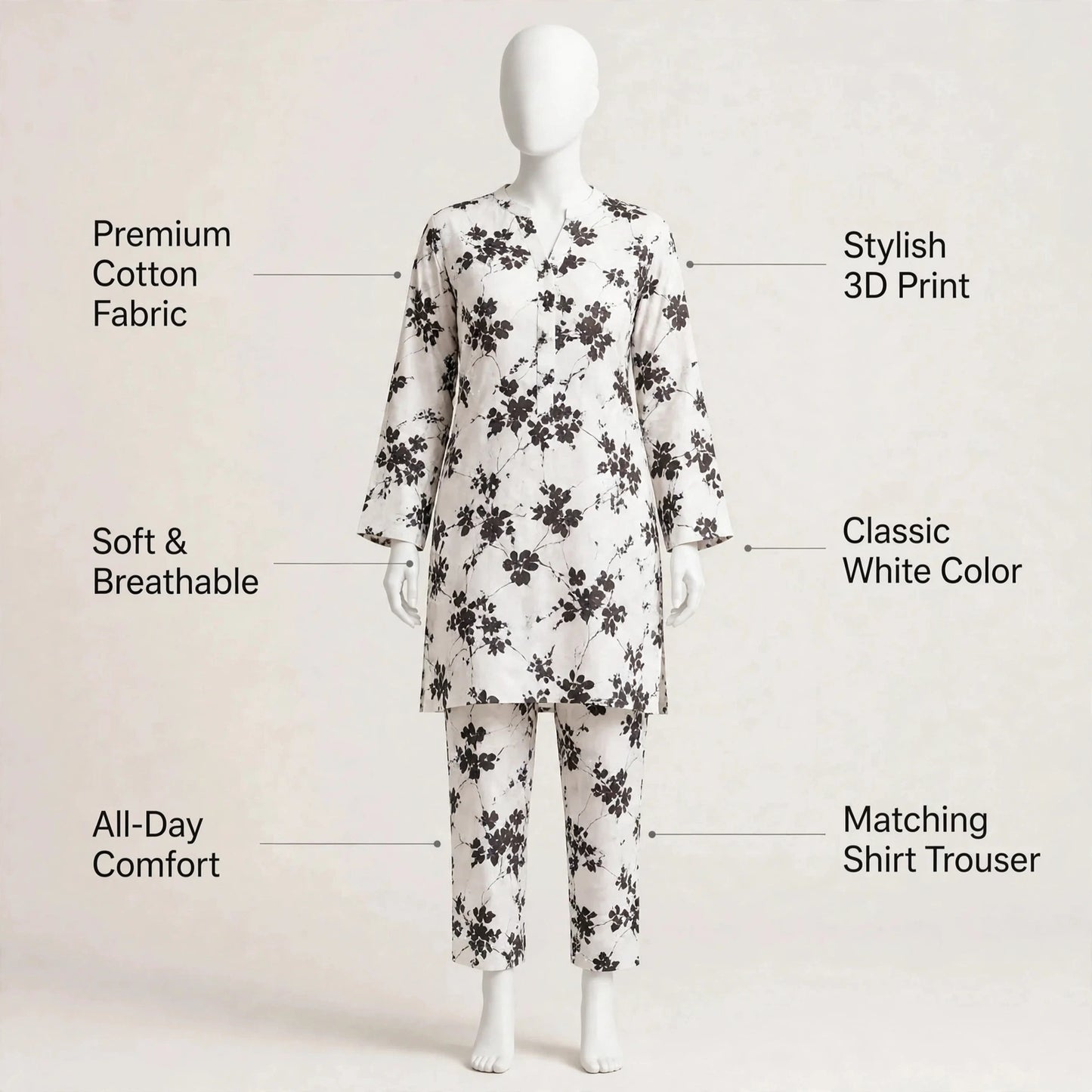 2 Pcs Women's Unstitched 3-D Block Printed Suit